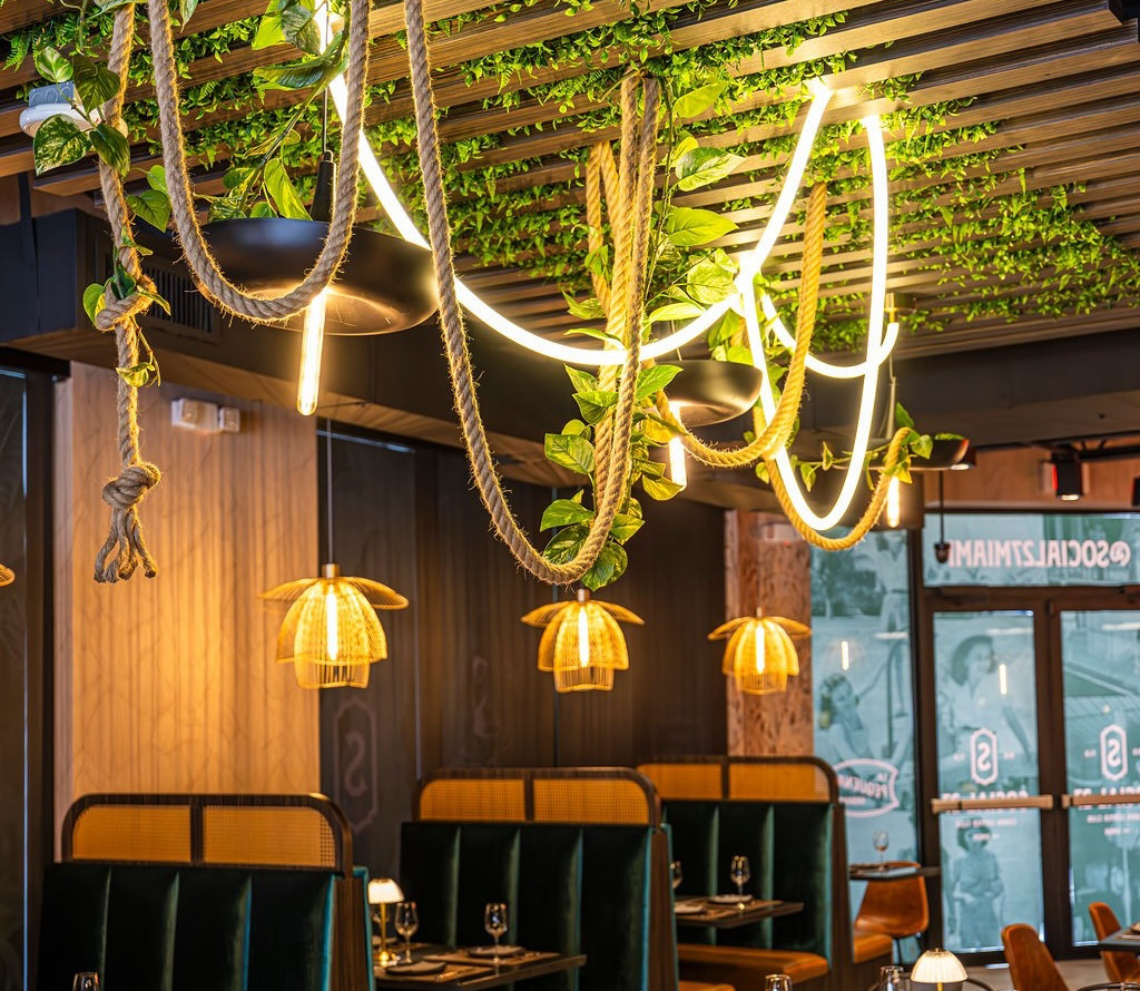 TechoLED Flex Series: A seamless, diode-free rope light that bends and weaves in 3D space. Available in pliable or non-pliable versions for indoor use. In this case in a bar