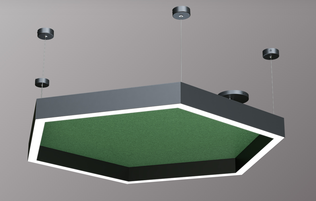 TechoLED Acoutic Series pendant hexagon shaped LED luminaire